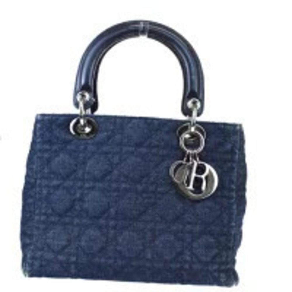 Christian Dior Lady Cannage Handbag denim blue canvas leather